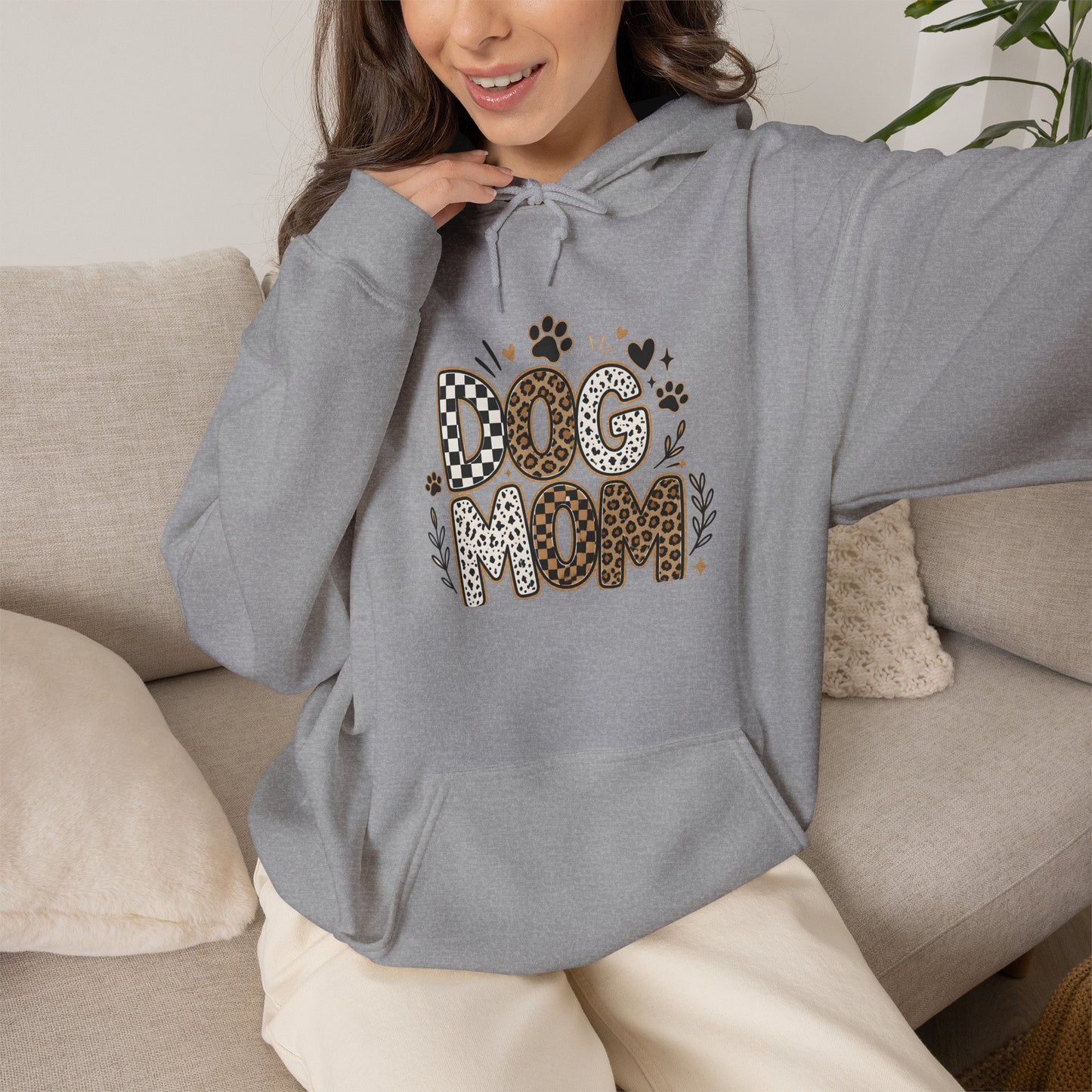 Dog Mom Hoodie — Leopard Paw Graphic Sweatshirt for Pet Lovers