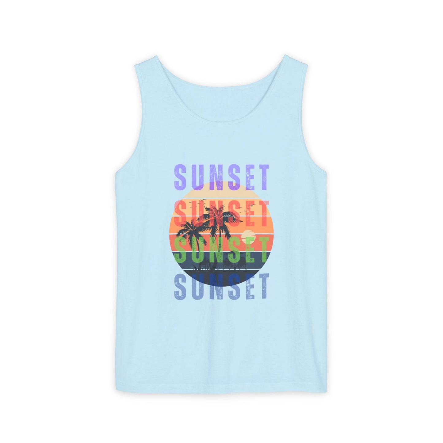 Sunset Palms Tank Top — Retro Beach Sunset Graphic Tank
