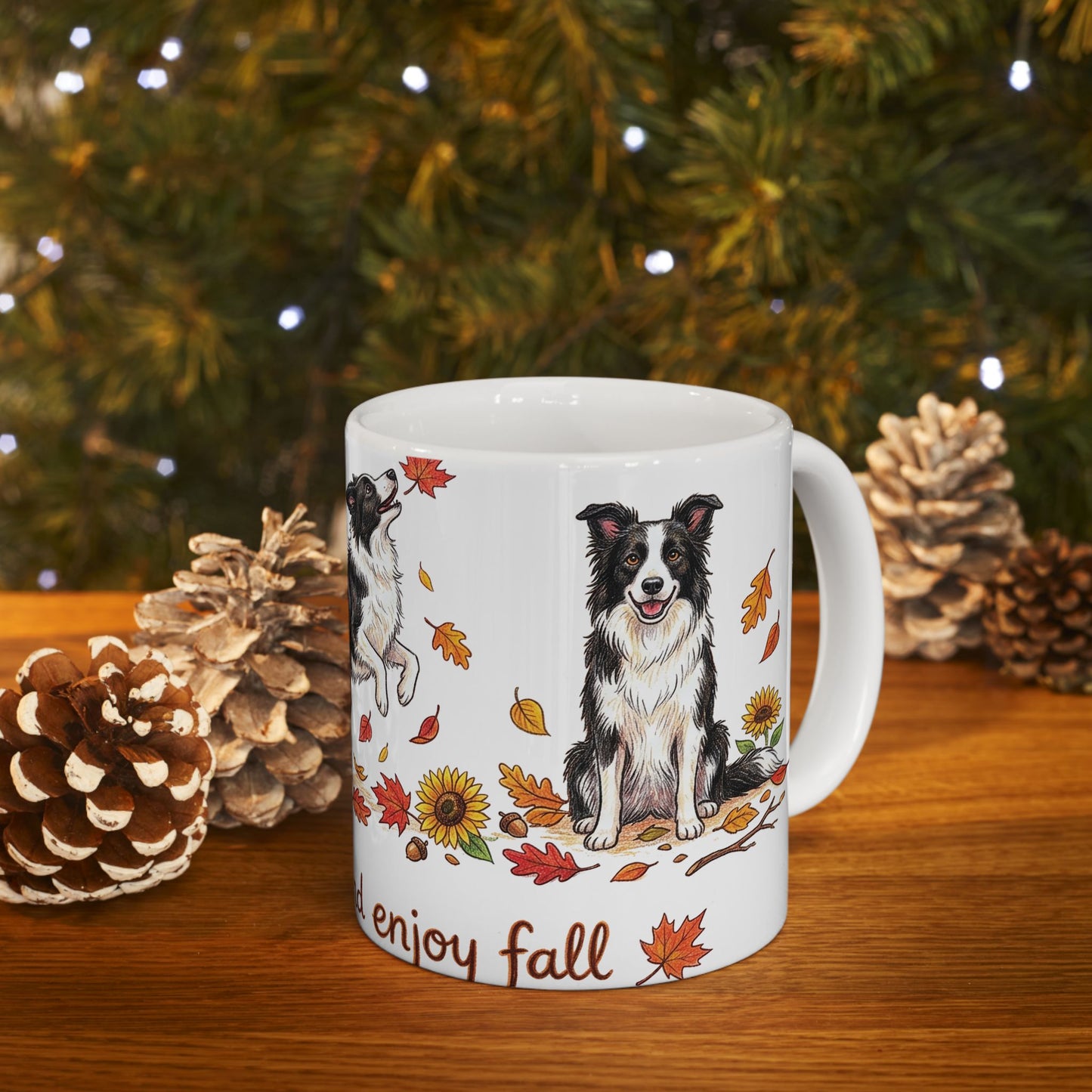 Border Collie Autumn Mug — "Keep Calm and Enjoy Fall" Ceramic Coffee Cup (11oz/15oz)