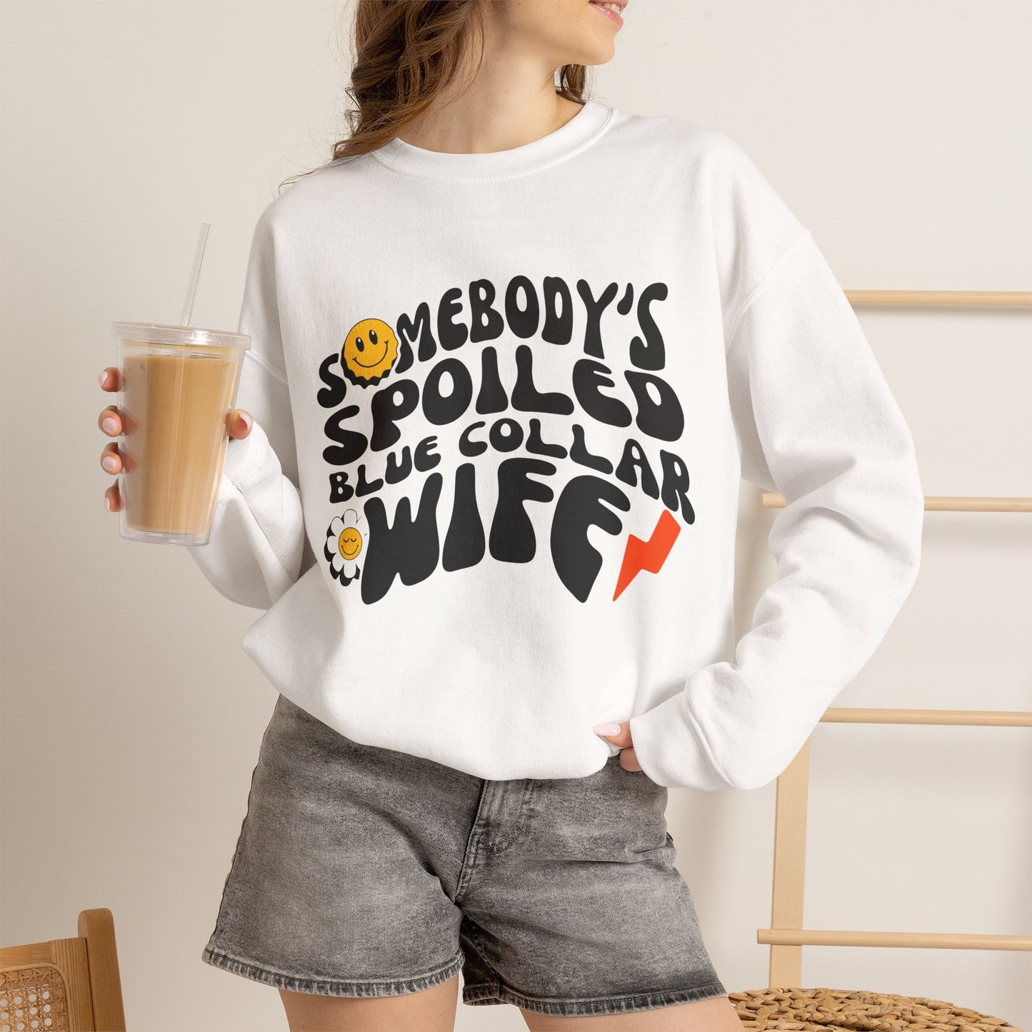 Crewneck Sweatshirt – "Somebody's Spoiled Blue Collar Wife" Retro Graphic