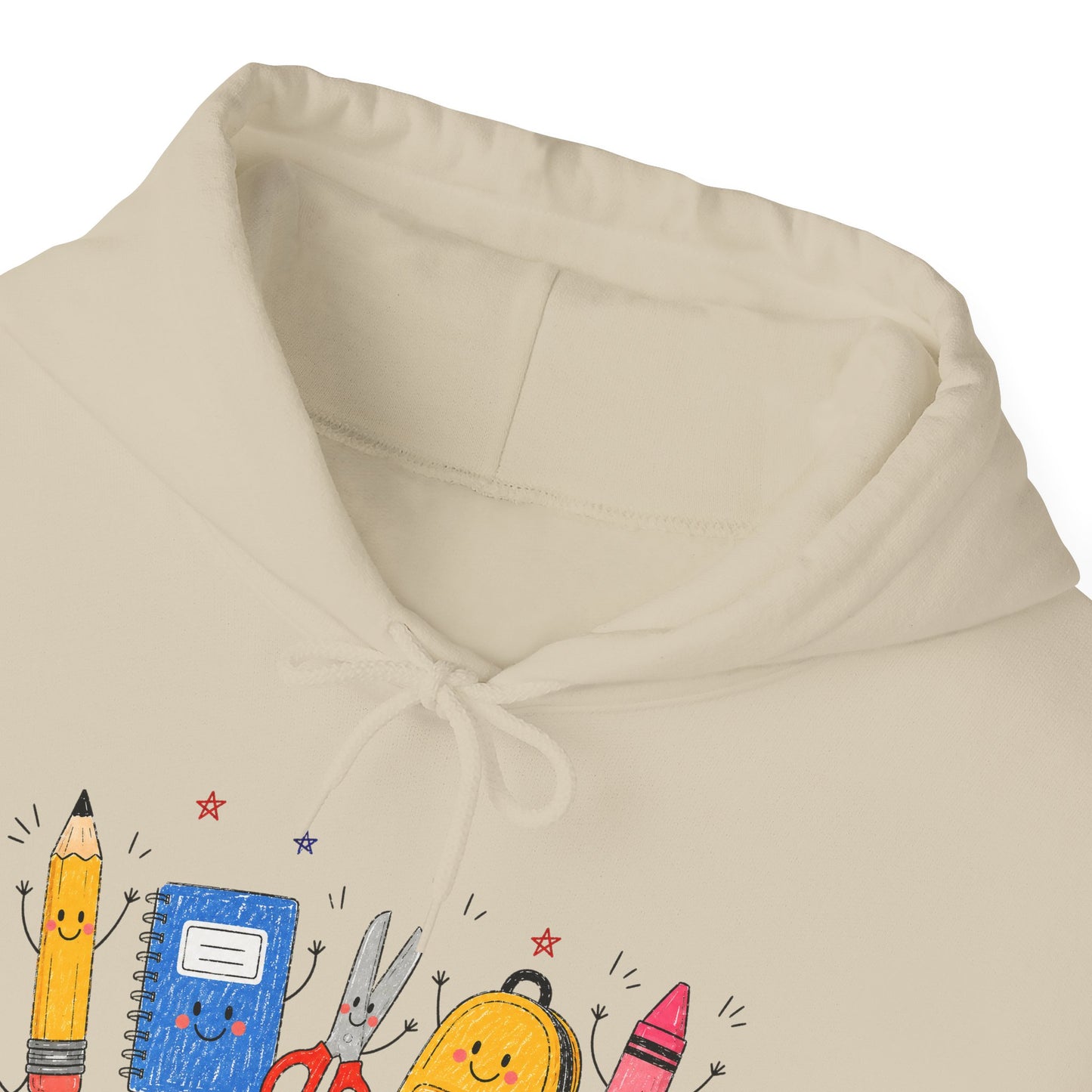 Back-to-School Hoodie – Cute School Supplies Graphic (Pencil, Notebook, Backpack)