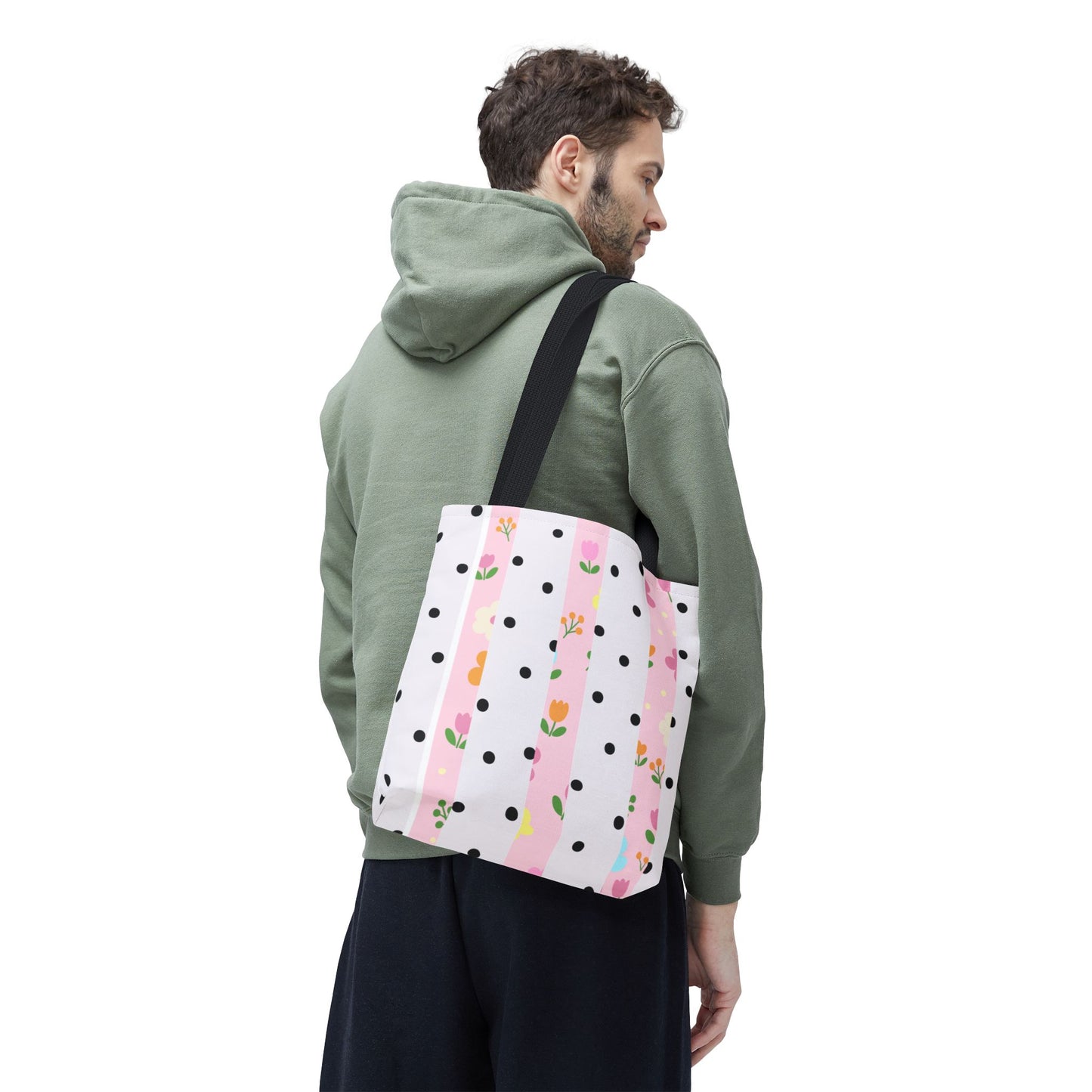 Floral Polka Dot Tote Bag — Pink Striped All-Over Print