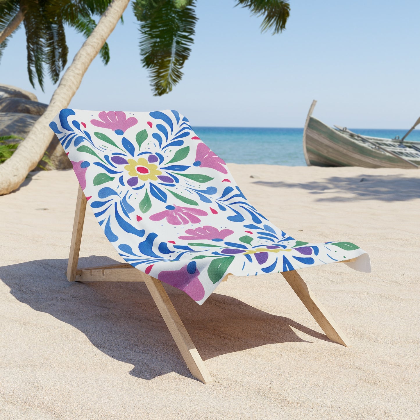 Floral Mosaic Beach Towel – Colorful Mediterranean Tile Pattern