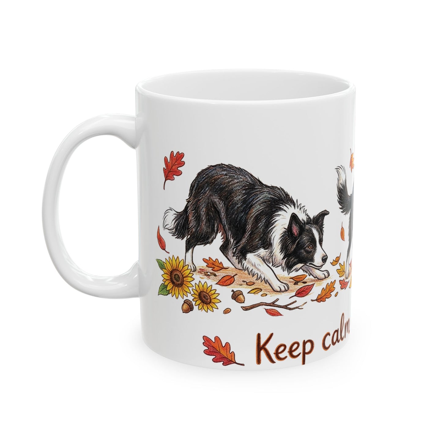 Border Collie Autumn Mug — "Keep Calm and Enjoy Fall" Ceramic Coffee Cup (11oz/15oz)
