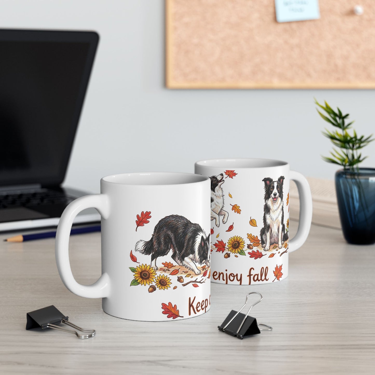 Border Collie Autumn Mug — "Keep Calm and Enjoy Fall" Ceramic Coffee Cup (11oz/15oz)