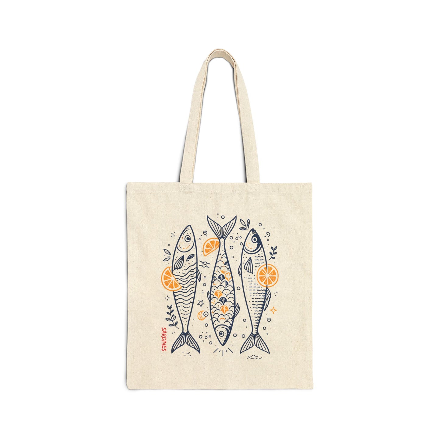 Sardine Trio Canvas Tote Bag – Illustrated Fish & Citrus Eco Shopper