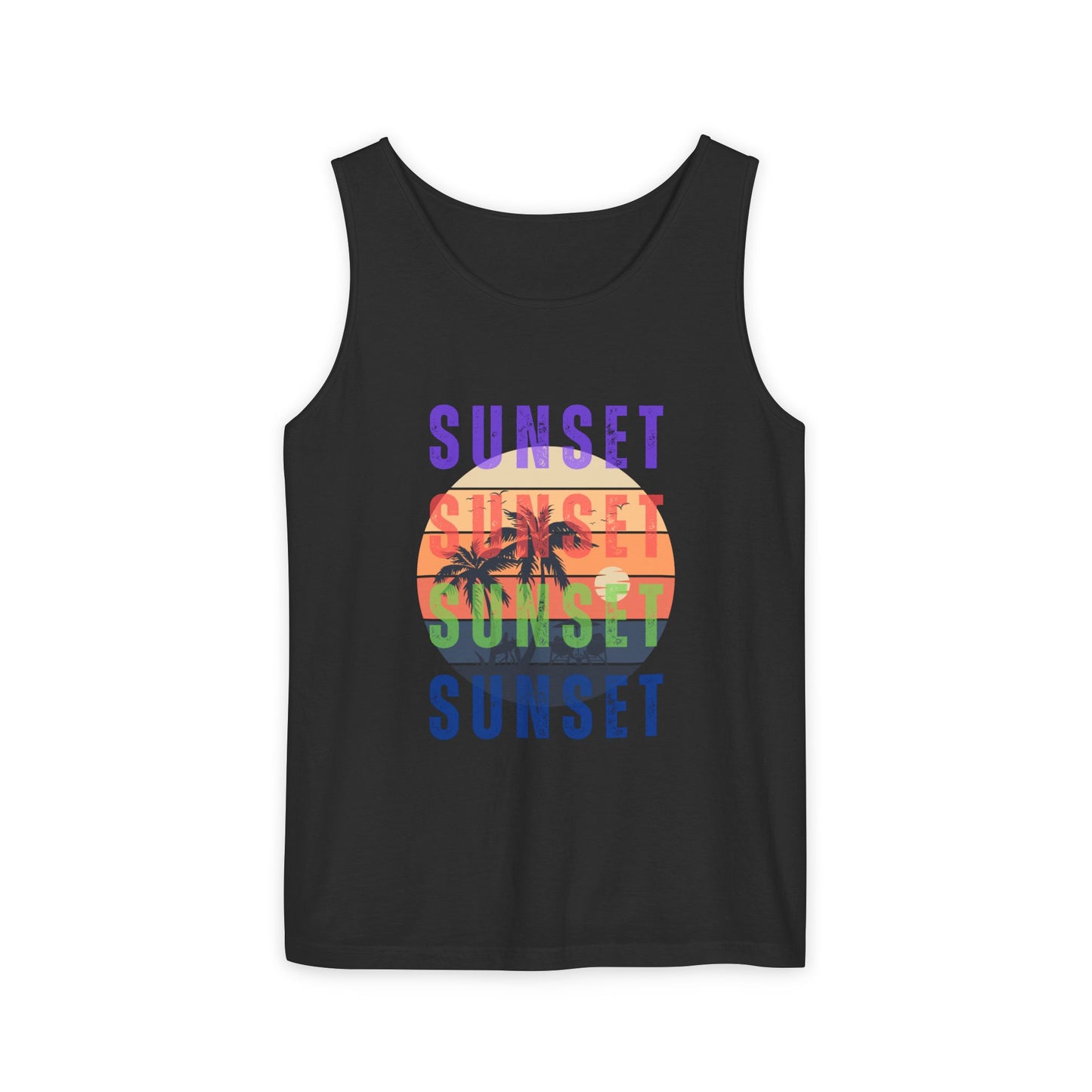 Sunset Palms Tank Top — Retro Beach Sunset Graphic Tank