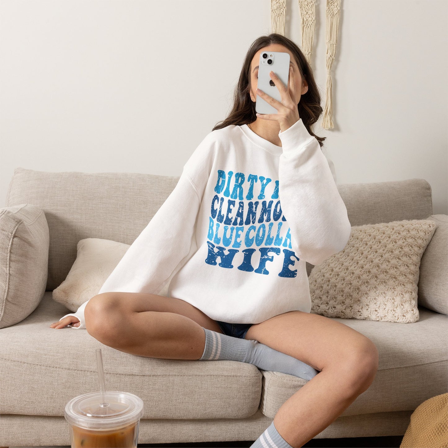 Blue Collar Wife Crewneck Sweatshirt – "Dirty Man Clean Money" Graphic