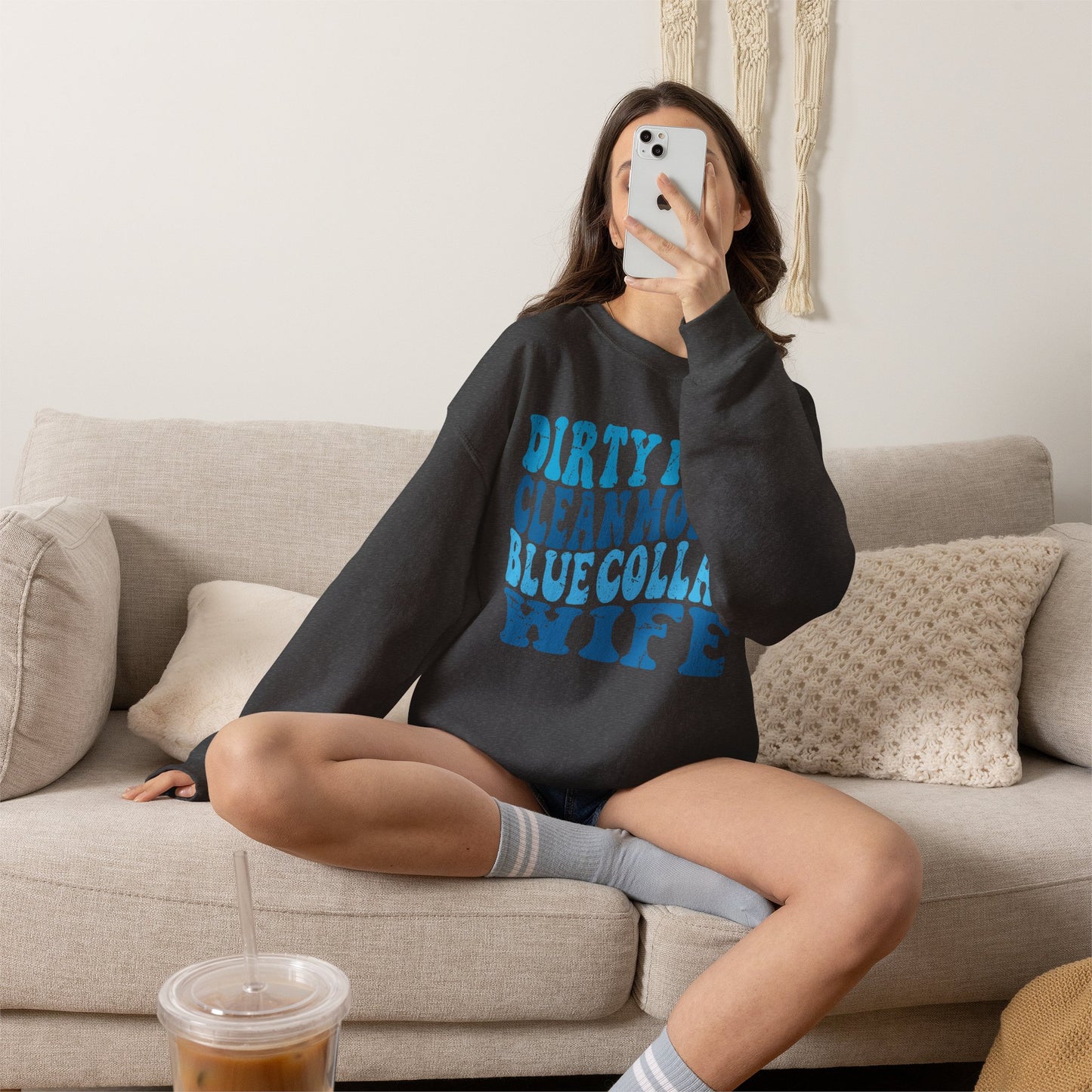 Blue Collar Wife Crewneck Sweatshirt – "Dirty Man Clean Money" Graphic