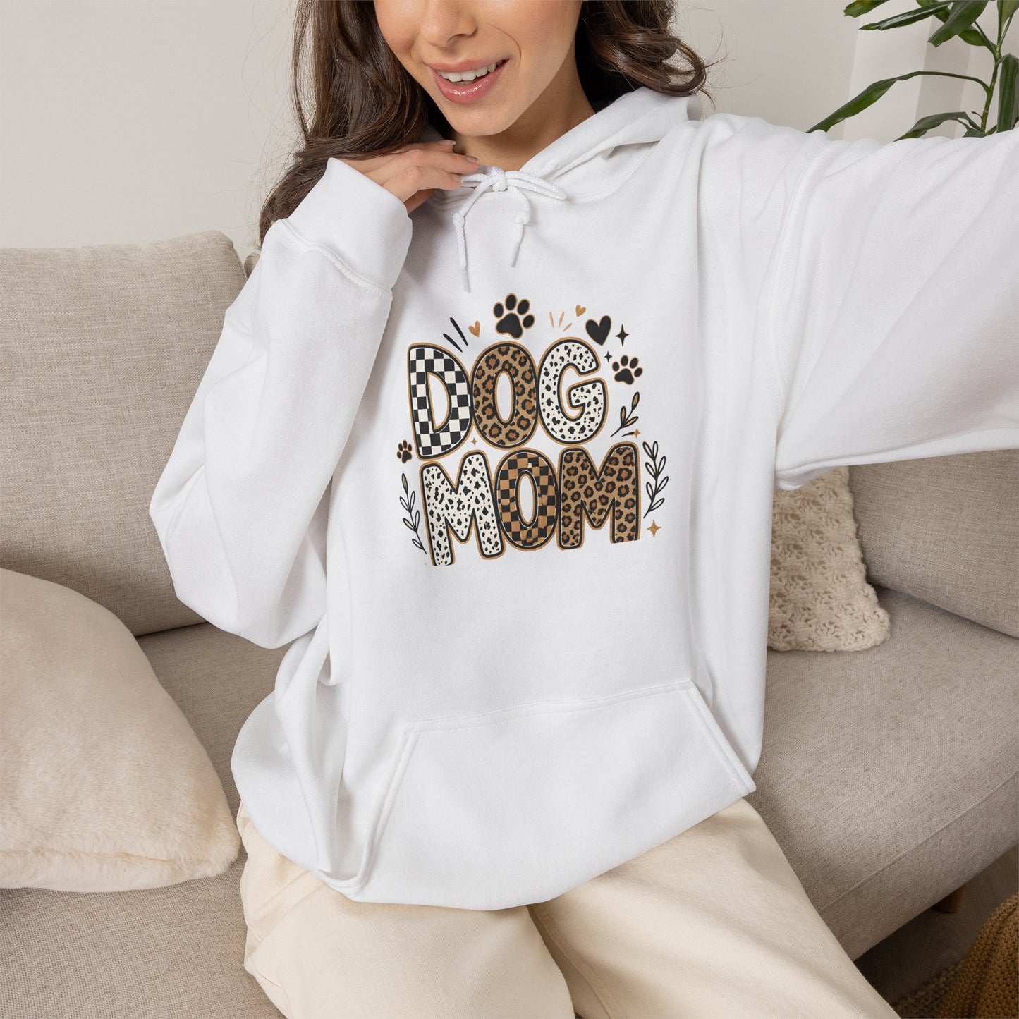 Dog Mom Hoodie — Leopard Paw Graphic Sweatshirt for Pet Lovers