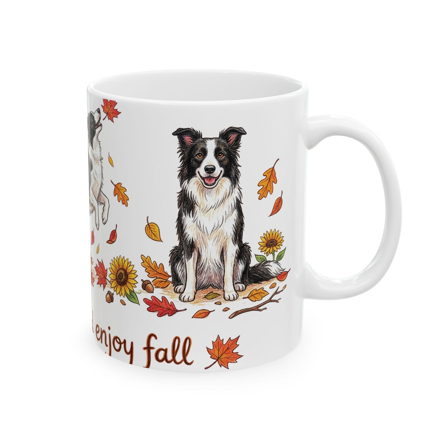 Border Collie Autumn Mug — "Keep Calm and Enjoy Fall" Ceramic Coffee Cup (11oz/15oz)