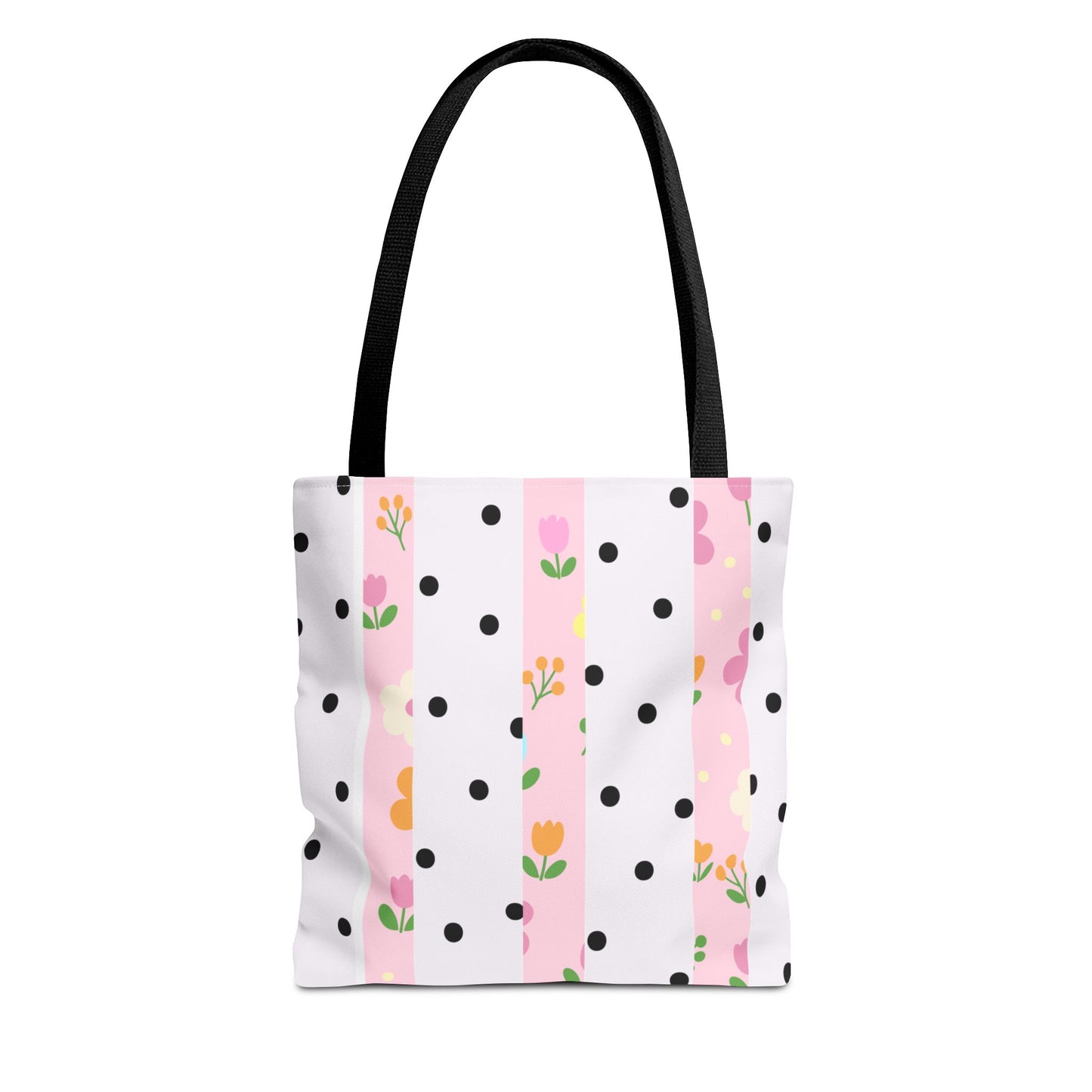 Floral Polka Dot Tote Bag — Pink Striped All-Over Print