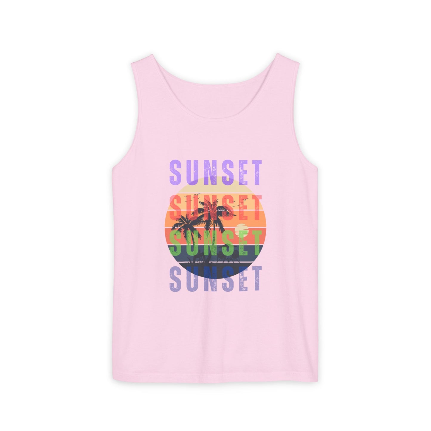 Sunset Palms Tank Top — Retro Beach Sunset Graphic Tank