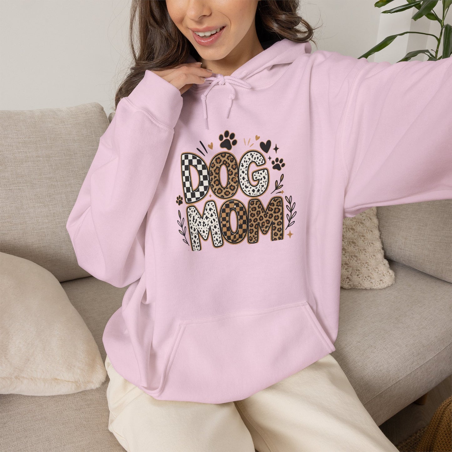 Dog Mom Hoodie — Leopard Paw Graphic Sweatshirt for Pet Lovers