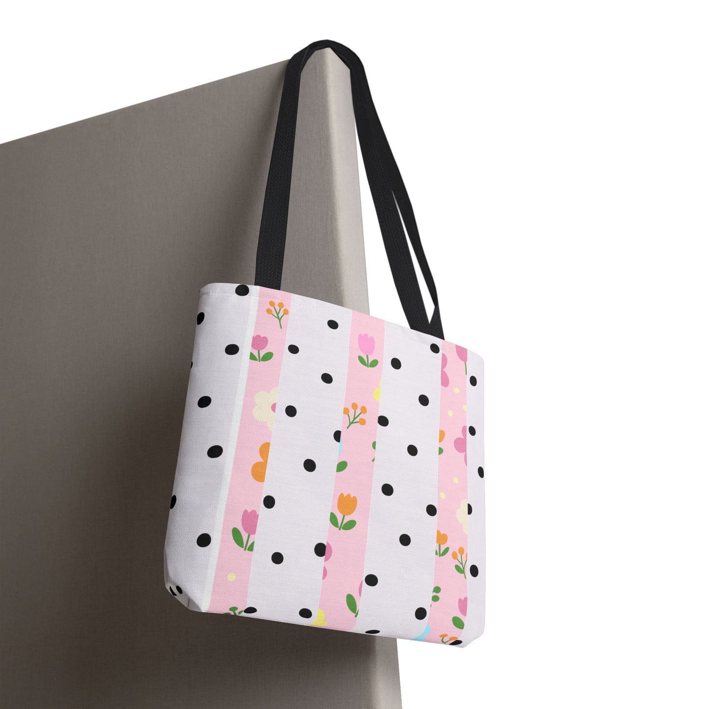 Floral Polka Dot Tote Bag — Pink Striped All-Over Print