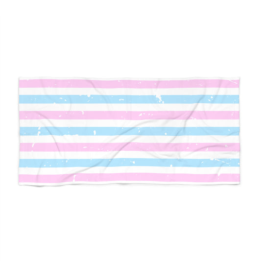 Trans Pride Pastel Stripe Beach Towel — Pink & Blue Striped Seaside Towel