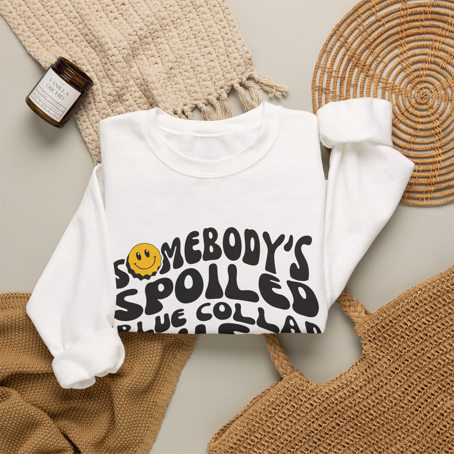 Crewneck Sweatshirt – "Somebody's Spoiled Blue Collar Wife" Retro Graphic
