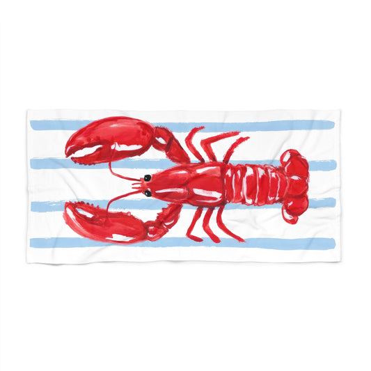 Red Lobster Beach Towel — Nautical Striped Coastal Bath & Pool Towel