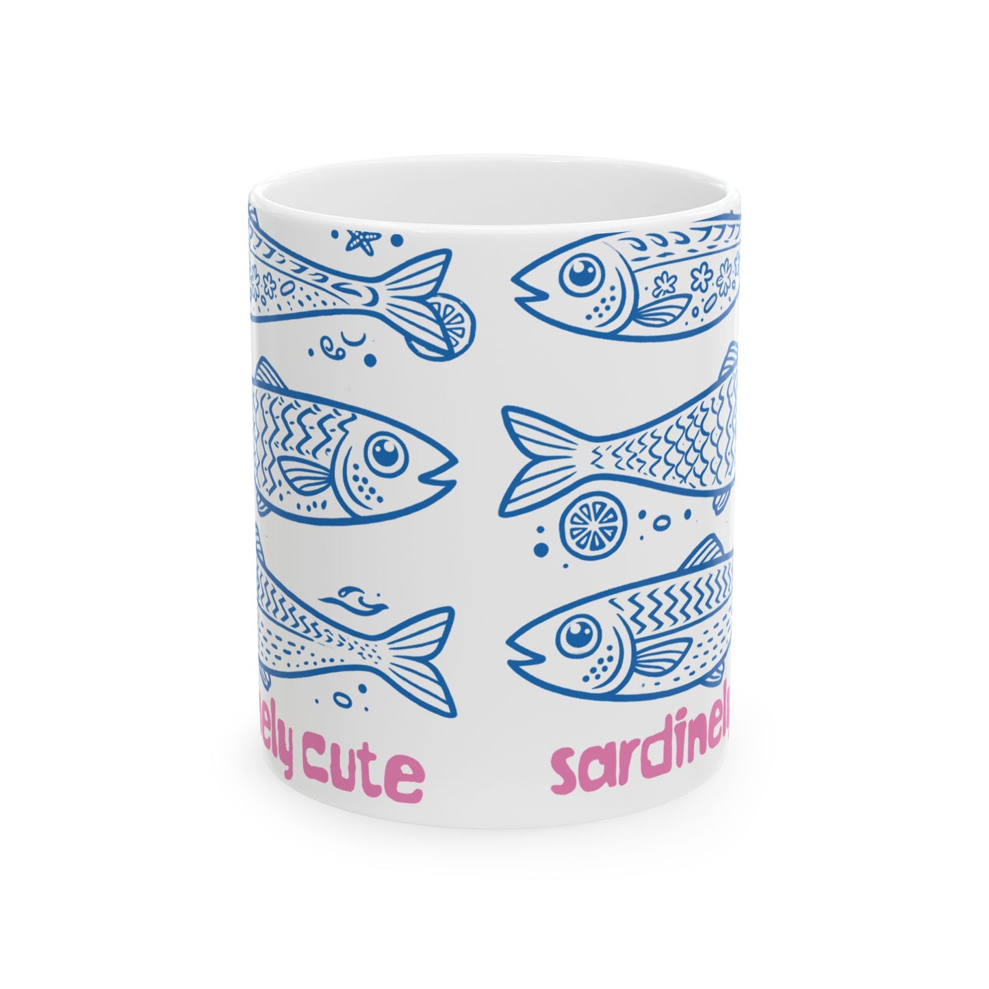 Sardine Cute Ceramic Mug (11oz/15oz) — Whimsical Blue Fish Pattern
