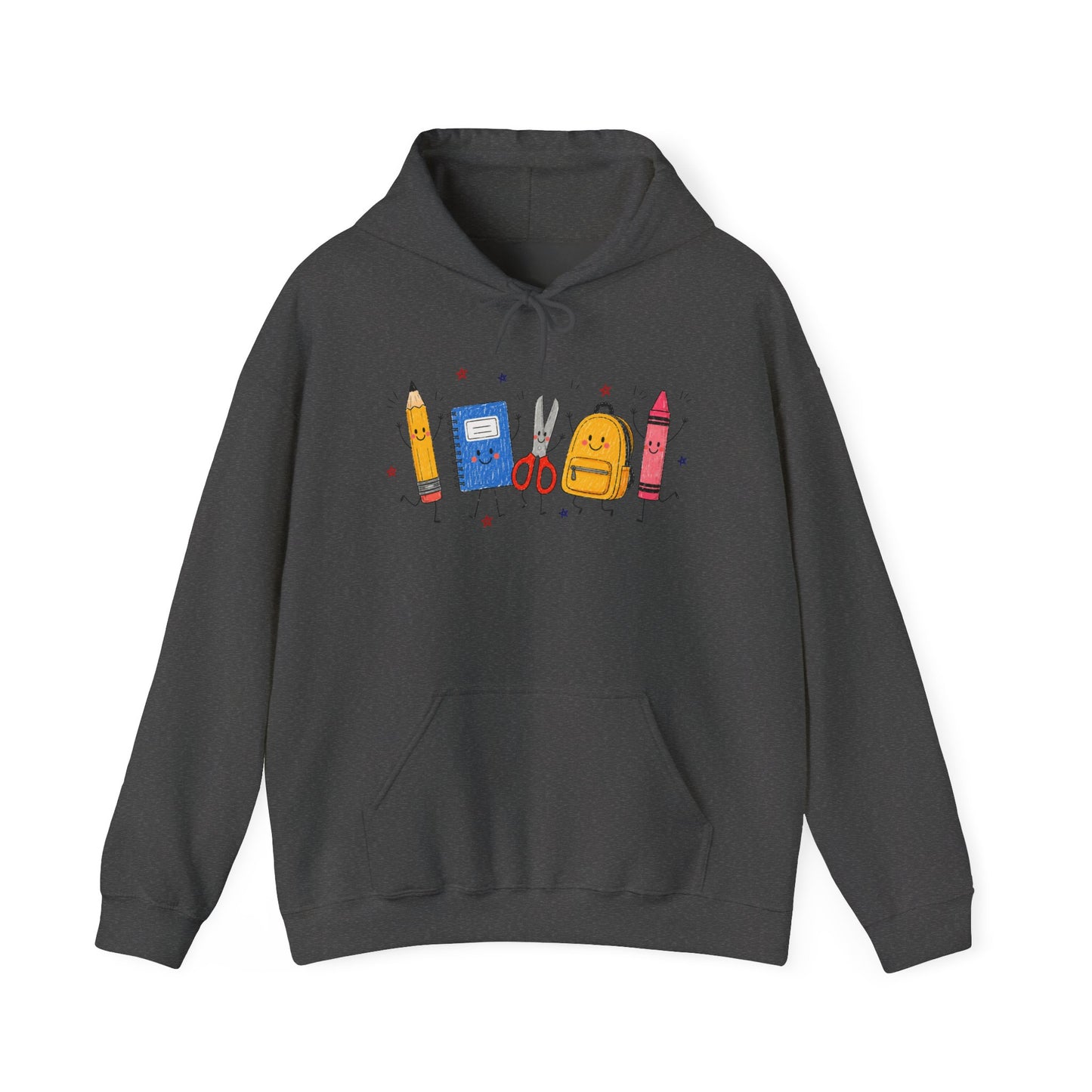 Back-to-School Hoodie – Cute School Supplies Graphic (Pencil, Notebook, Backpack)